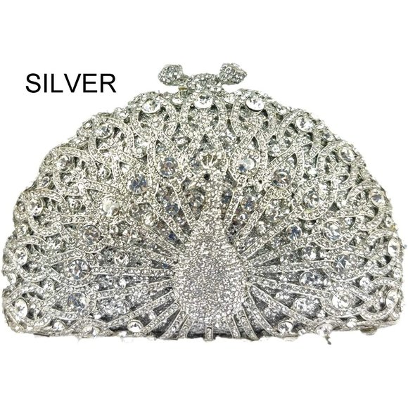 NEW Sparkling Bling Crystal Rhinestone Peacock Clutch Bird Purse - Picture 10 of 17